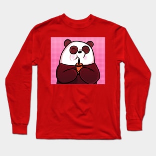 Boba Panda Bear - Pink Background Long Sleeve T-Shirt